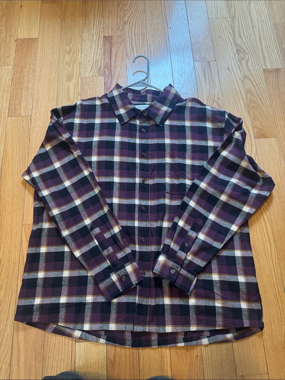 Amazon Essentials Purple and Black Plaid Button-Down Shirt